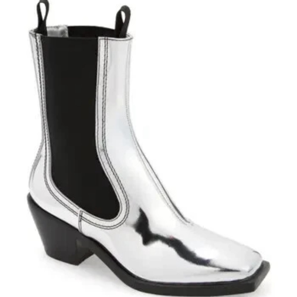 Loeffler Randall Nat Western Boot - Silver and Black Leather Size 7 $450 NIB